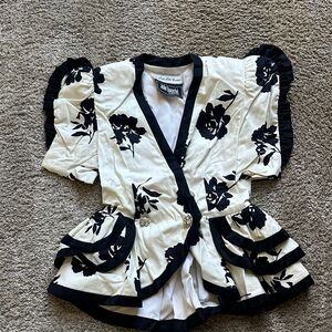 Vintage Julie Duroche Black & White Floral top/jacket with shoulder pads